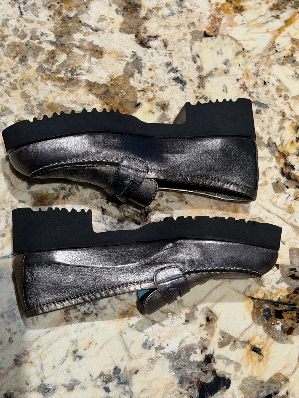 Thierry Rabotin Pewter Metallic Leather Penny Loafers 36 US 6 Made In Italy